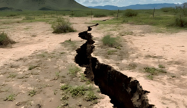 Grietas en Arizona causadas por la extracción de agua subterránea. Foto: Joseph Cook / AZGS.